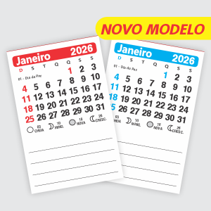 Bloquinho Mini-Calendário 5x7,5cm Ref.: 801-F Folhas 12 Meses Alta Alvura 56g 5x7,5 2 opções de cores  Bloco Colado 