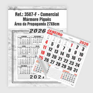 Calendário Comercial de Parede com Furo Ref.: 3507-F Base Duplex 250g | Bloco 12 Meses Papel 56g 27x37cm Mármore Piguês   