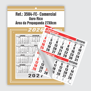 Calendário Comercial Econômico de Parede com Furo Ref.: 3504-FE Base Duplex 250g | Bloco 12 Meses Econômico Papel 56g (6 Folhas) 27x37cm Ouro Rico   