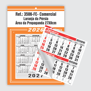 Calendário Comercial Econômico de Parede com Furo Ref.: 3506-FE Base Duplex 250g | Bloco 12 Meses Econômico Papel 56g (6 Folhas) 27x37cm Laranja da Pérsia   