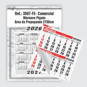 Calendário Comercial Econômico de Parede com Furo Ref.: 3507-FE Base Duplex 250g | Bloco 12 Meses Econômico Papel 56g (6 Folhas) 27x37cm Mármore Piguês   