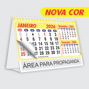 Calendário de Mesa Wire-o Ref.: 5101-F Base Triplex 320g | 7 Folhas Papel Couchê 90g 18x12,5cm (Montado) Amarelo   