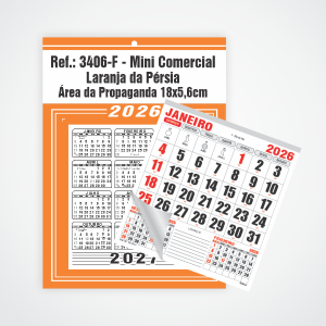 Calendário Mini Comercial de Parede com Furo Ref.: 3406-F Base Duplex 250g | Bloco 12 Meses Papel 56g 18x26 Laranja da Pérsia   