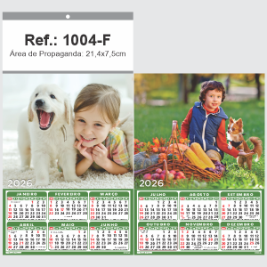 Folhinha de Parede Ref.: 1004-F Base Papel Couchê 115g | Cartela Duplex 250g 21,4x39cm 2 Cromos   