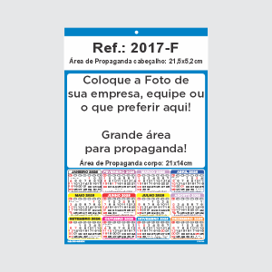 Folhinha de Parede Ref.: 2017-F Base Papel Alta Alvura 180g 21,5x32cm 1 Cromo   