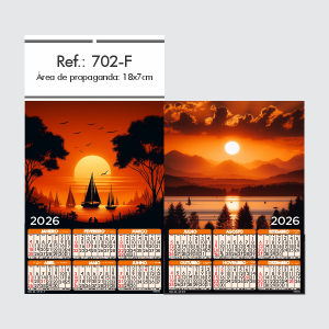 Folhinha de Parede Ref.: 702-F Base Papel Couchê 115g | Cartela Alta Alvura 180g 18x33 2 Cromos   