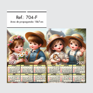 Folhinha de Parede Ref.: 704-F Base Papel Couchê 115g | Cartela Alta Alvura 180g 18x33 2 Cromos   