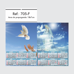 Folhinha de Parede Ref.: 705-F Base Papel Couchê 115g | Cartela Alta Alvura 180g 18x33 2 Cromos   
