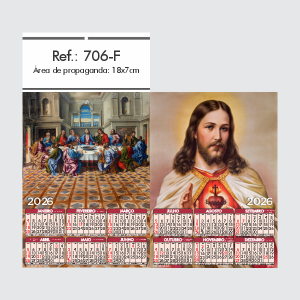 Folhinha de Parede Ref.: 706-F Base Papel Couchê 115g | Cartela Alta Alvura 180g 18x33 2 Cromos   
