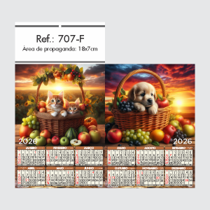 Folhinha de Parede Ref.: 707-F Base Papel Couchê 115g | Cartela Alta Alvura 180g 18x33 2 Cromos   
