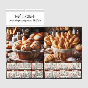 Folhinha de Parede Ref.: 708-F Base Papel Couchê 115g | Cartela Alta Alvura 180g 18x33 2 Cromos   