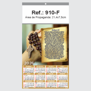 Folhinha de Parede Ref.: 910-F Base Papel Couchê 115g | Cartela Duplex 250g 21,4x39cm 1 Cromo   
